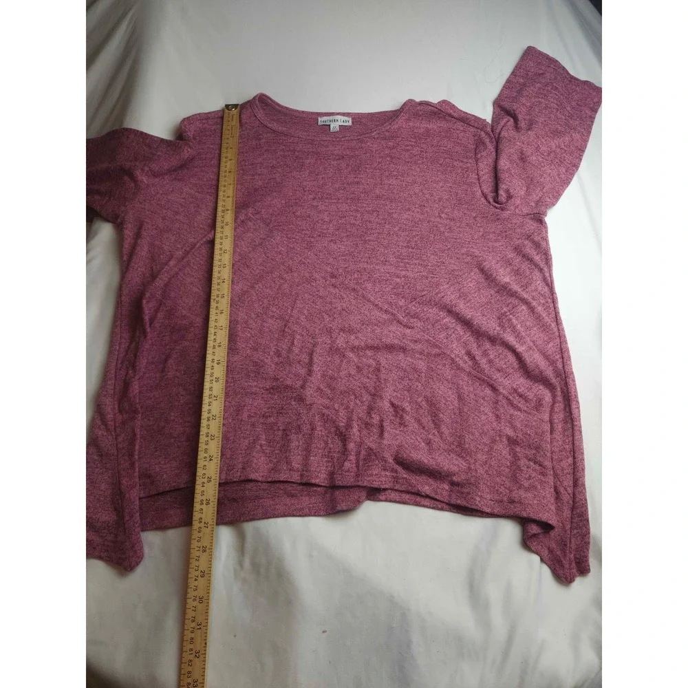 Southern Lady Womens 2X Berry Pink Heathered Sharkbite Hem 3/4 Sleeve Top